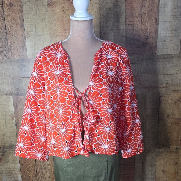 Marc New York Tops - Marc New York Orange and White Patterned Top